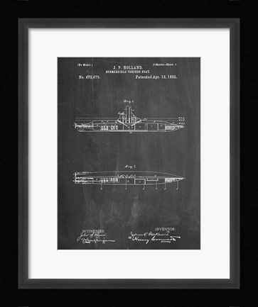 Framed Chalkboard Holland Submarine Patent Print