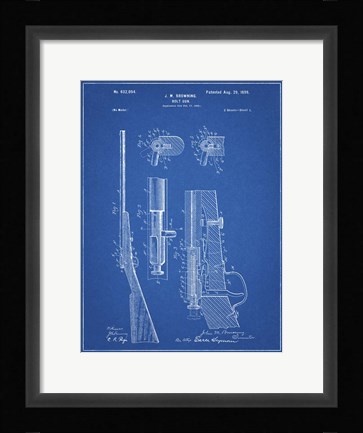 Framed Blueprint Browning Bolt Action Gun Patent Print