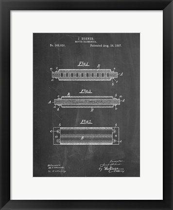 Framed Chalkboard Hohner Harmonica Patent Print