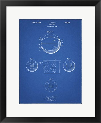 Framed Blueprint Basketball 1929 Game Ball Patent Print