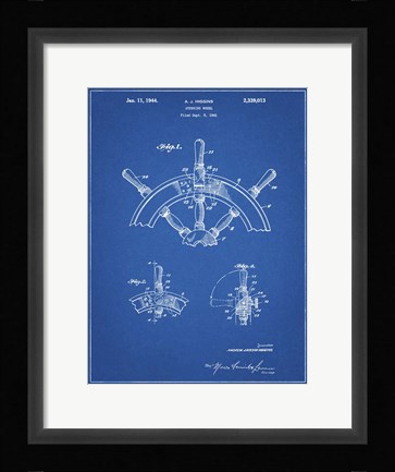 Framed Blueprint Ship Steering Wheel Patent Print