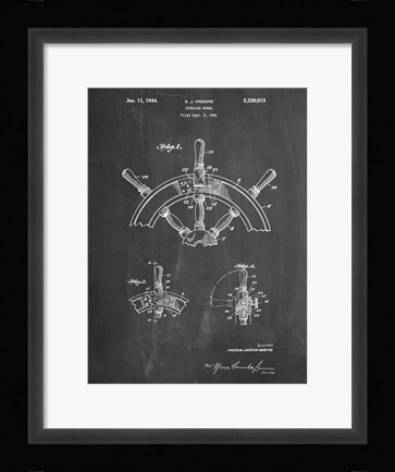 Framed Chalkboard Ship Steering Wheel Patent Print