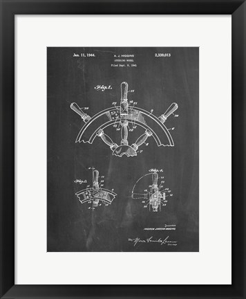 Framed Chalkboard Ship Steering Wheel Patent Print
