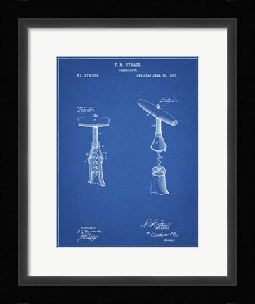 Framed Blueprint Corkscrew 1883 Patent Print