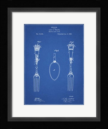 Framed Blueprint Antique Spoon and Fork Patent Print