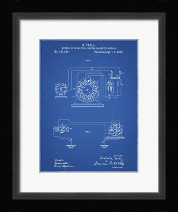Framed Blueprint Tesla Operating Electric Motors Map Patent Print