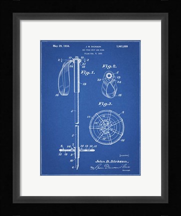 Framed Blueprint Vintage Ski Pole Patent Print