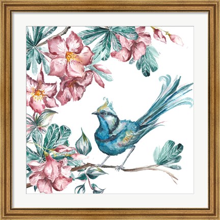Framed Island Living Bird and Floral I Print