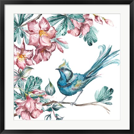 Framed Island Living Bird and Floral I Print