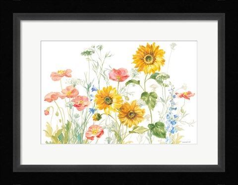Framed Floursack Florals on White I Print
