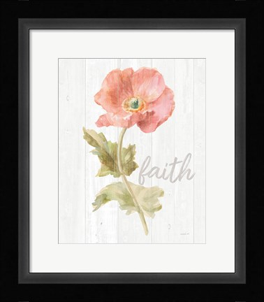Framed Garden Poppy on Wood Faith Print