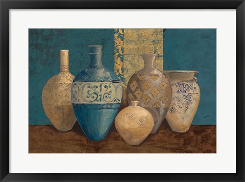 Framed Aegean Vessels on Turquoise Print