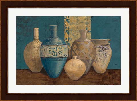 Framed Aegean Vessels on Turquoise Print