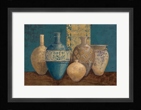 Framed Aegean Vessels on Turquoise Print