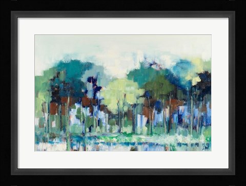 Framed Blue Green Tree Reflections Print