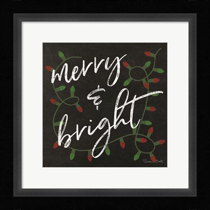 Framed Merry &amp; Bright Chalkboard Print