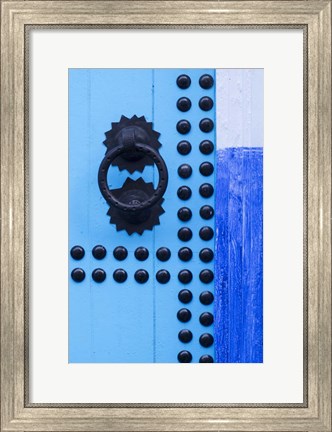 Framed Detail of Blue Door, Chefchaouen, Morocco Print