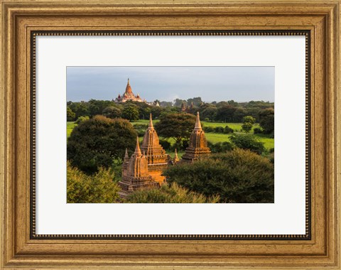 Framed Ancient Temple and Pagoda at Sunrise, Bagan, Mandalay Region, Myanmar Print
