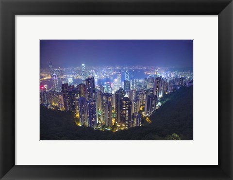 Framed China, Hong Kong, Overview of City at Night Print