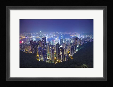 Framed China, Hong Kong, Overview of City at Night Print