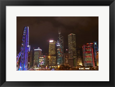 Framed Skyscrapers and Hong Kong Observation Wheel, Hong Kong, China Print