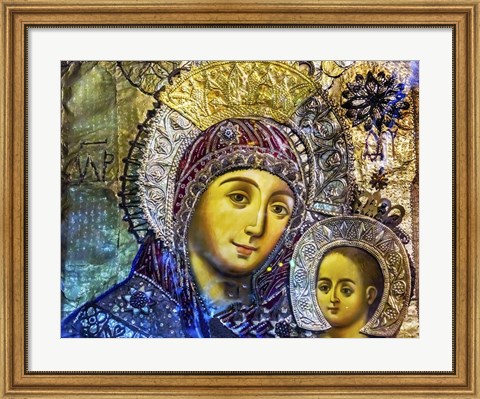 Framed Mary and Jesus Icon, Greek Orthodox Church of the Nativity Altar Nave, Bethlehem, Palestine Print