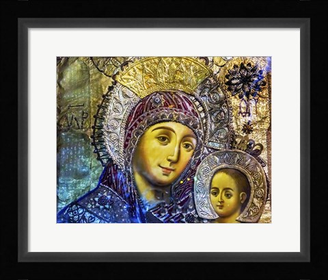 Framed Mary and Jesus Icon, Greek Orthodox Church of the Nativity Altar Nave, Bethlehem, Palestine Print