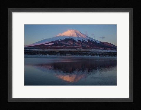 Framed Mt Fuji and Lake at sunrise, Honshu Island, Japan Print