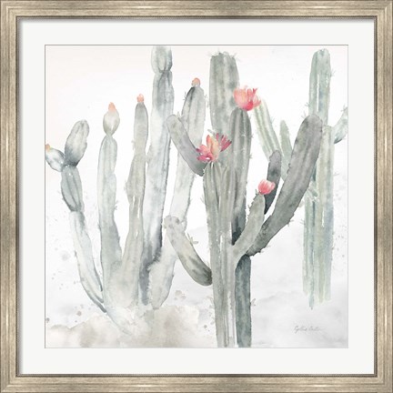 Framed Cactus Garden Gray Blush II Print