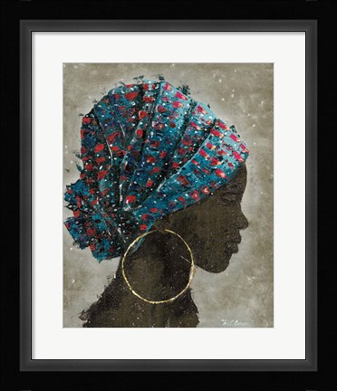 Framed Profile of a Woman I (gold hoop) Print