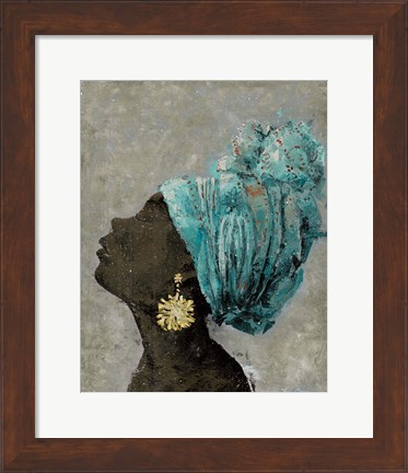 Framed Profile of a Woman II (gold earring) Print
