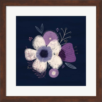 Framed Cream Florals on Navy I Print