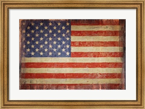 Framed Vintage Flag on Barnwood Print