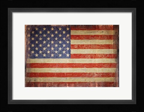 Framed Vintage Flag on Barnwood Print