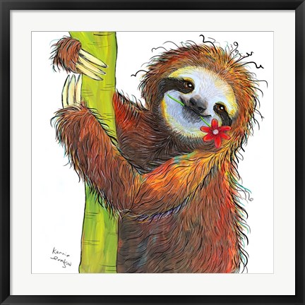Framed Sloth with Red Flower Print