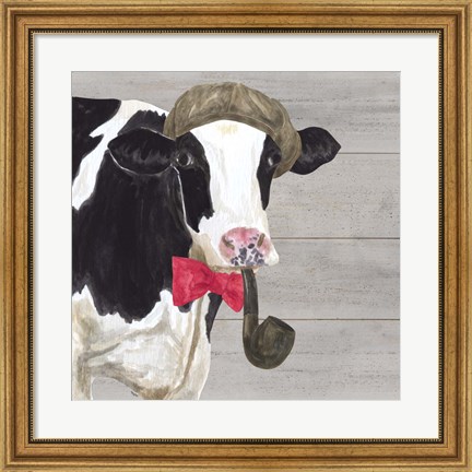 Framed Intellectual Animals II Cow and Pipe Print