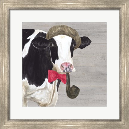 Framed Intellectual Animals II Cow and Pipe Print