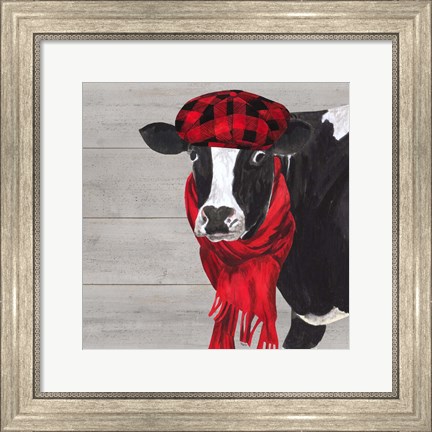Framed Intellectual Animals III Cow and Scarf Print