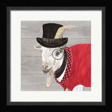 Framed Intellectual Animals VI Goat with Hat Print