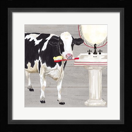 Framed Bath time for Cows Sink Print