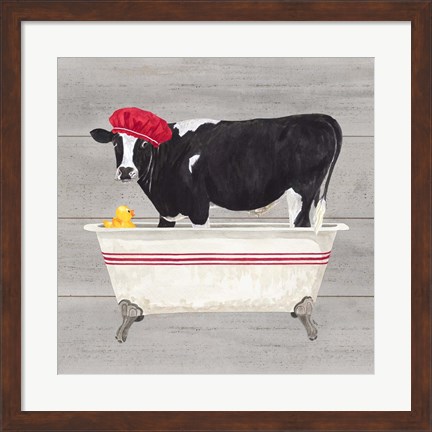 Framed Bath time for Cows Tub Print