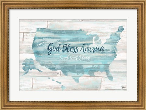 Framed God Bless America USA Map Print