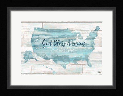 Framed God Bless America USA Map Print