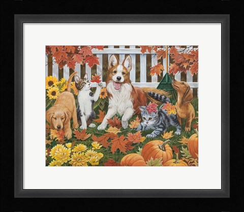 Framed Puppies and Kittens - Autumn Print