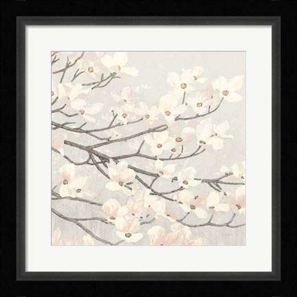 Framed Dogwood Blossoms II Gray Print