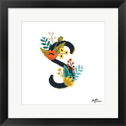 Framed Romantic Luxe Monogram S Black Print