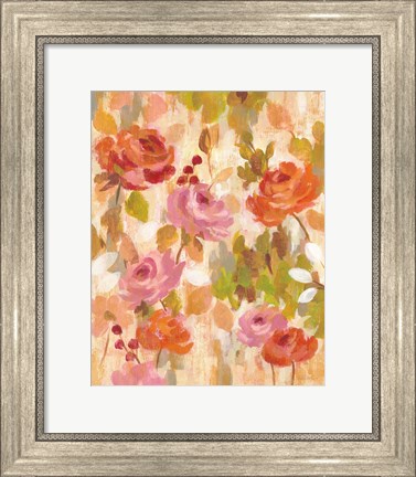 Framed Pink and Orange Brocade I Print