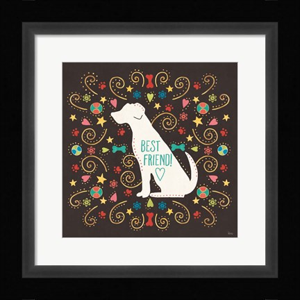 Framed Otomi Dogs III Dark Print