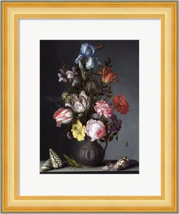 Framed Balthasar van der Ast, Flowers in a Vase with Shells and Insects Print
