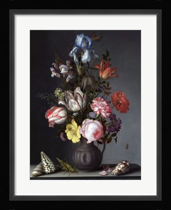 Framed Balthasar van der Ast, Flowers in a Vase with Shells and Insects Print